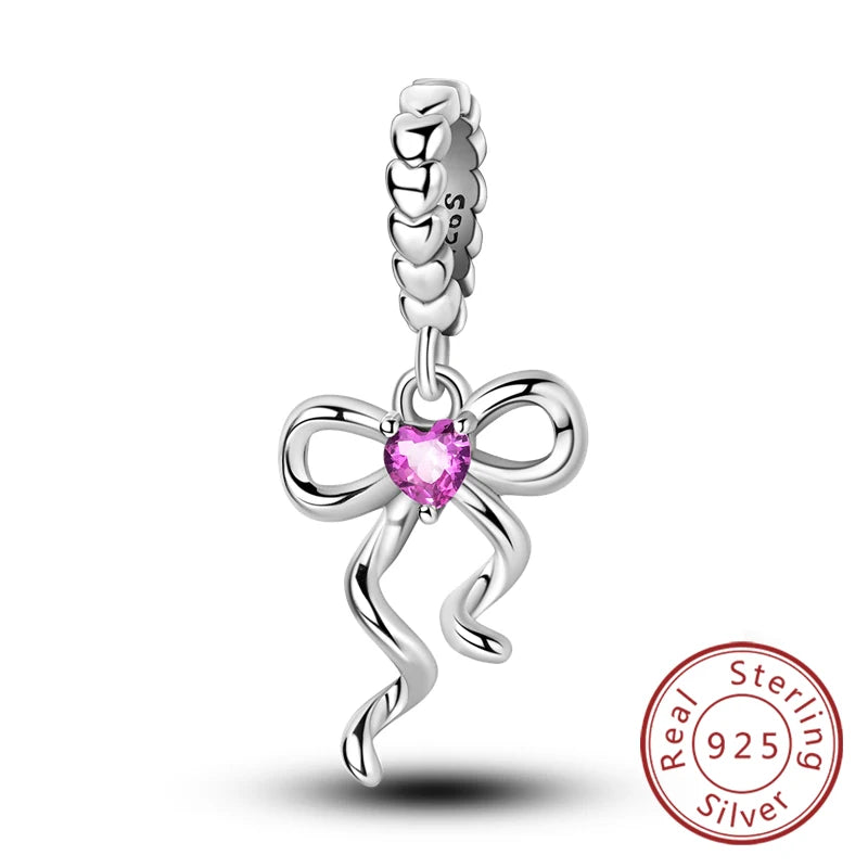 Fit Original 925 Sterling Silver Charms Beads Bow Perfume Bottle Pink Charms for Women Fine DIY Birthday Jewelry Gifts