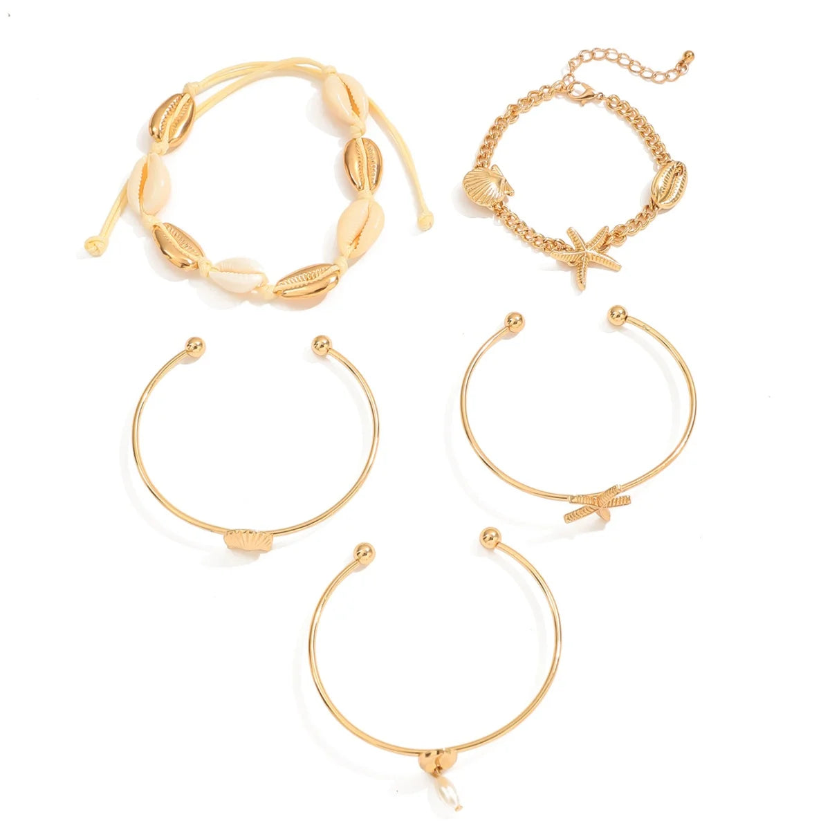 5PCS Bohemian Handmade Shell Bracelets Set for Women Luxury Starfish Shell Pendant Bracelet Summer Beach Jewelry Accessories