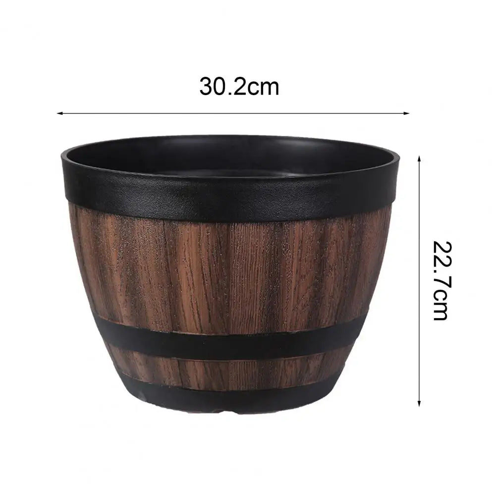 Large Plant Pot Faux Whiskey Barrel Shape Home Decor Plastic Indoor Outdoor Yard Patio Flowerpot for Garden