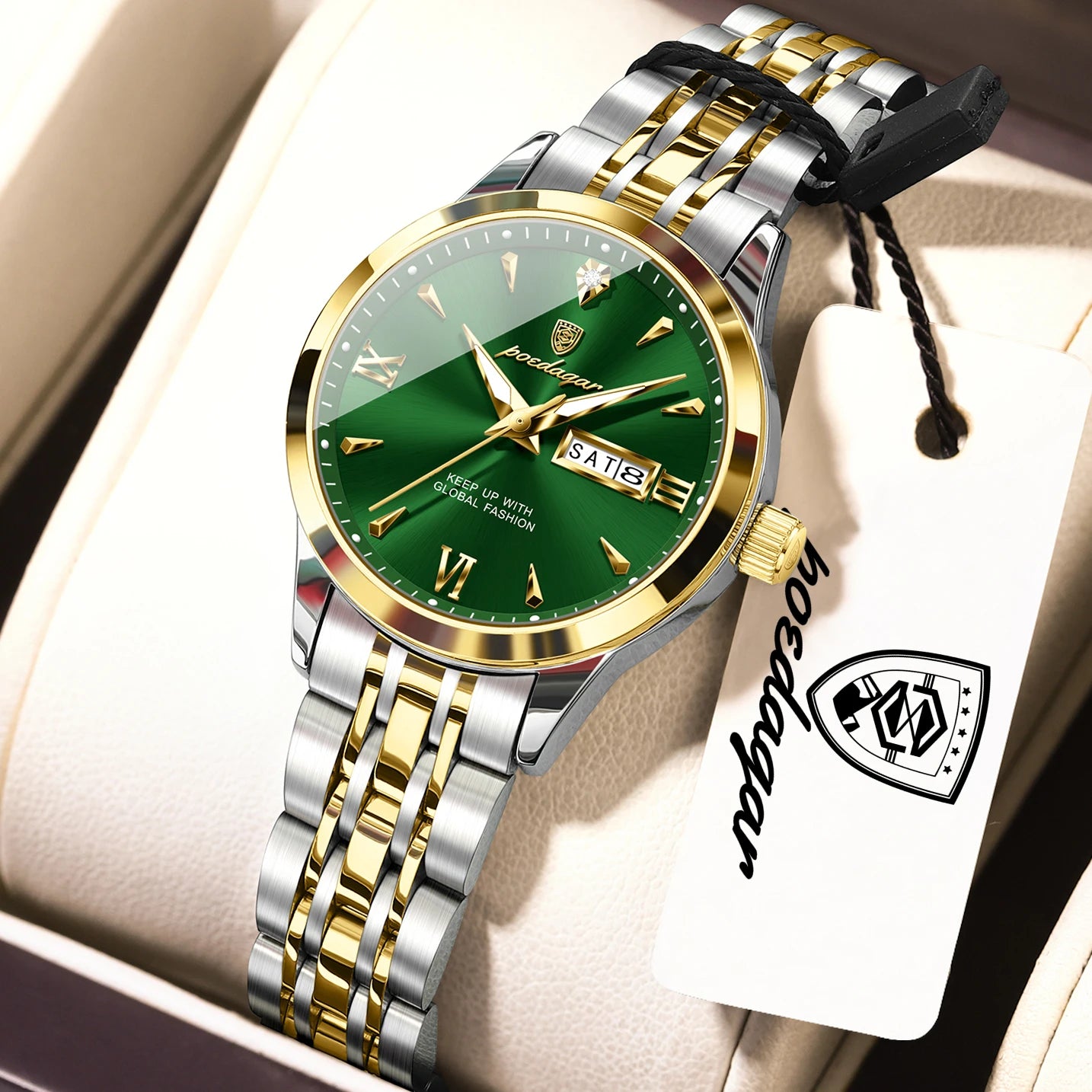 POEDAGAR Original Watch For Woman Waterproof Luminous Date Week Ladies Watch Stainless Steel Quartz Women's Watches Female Reloj