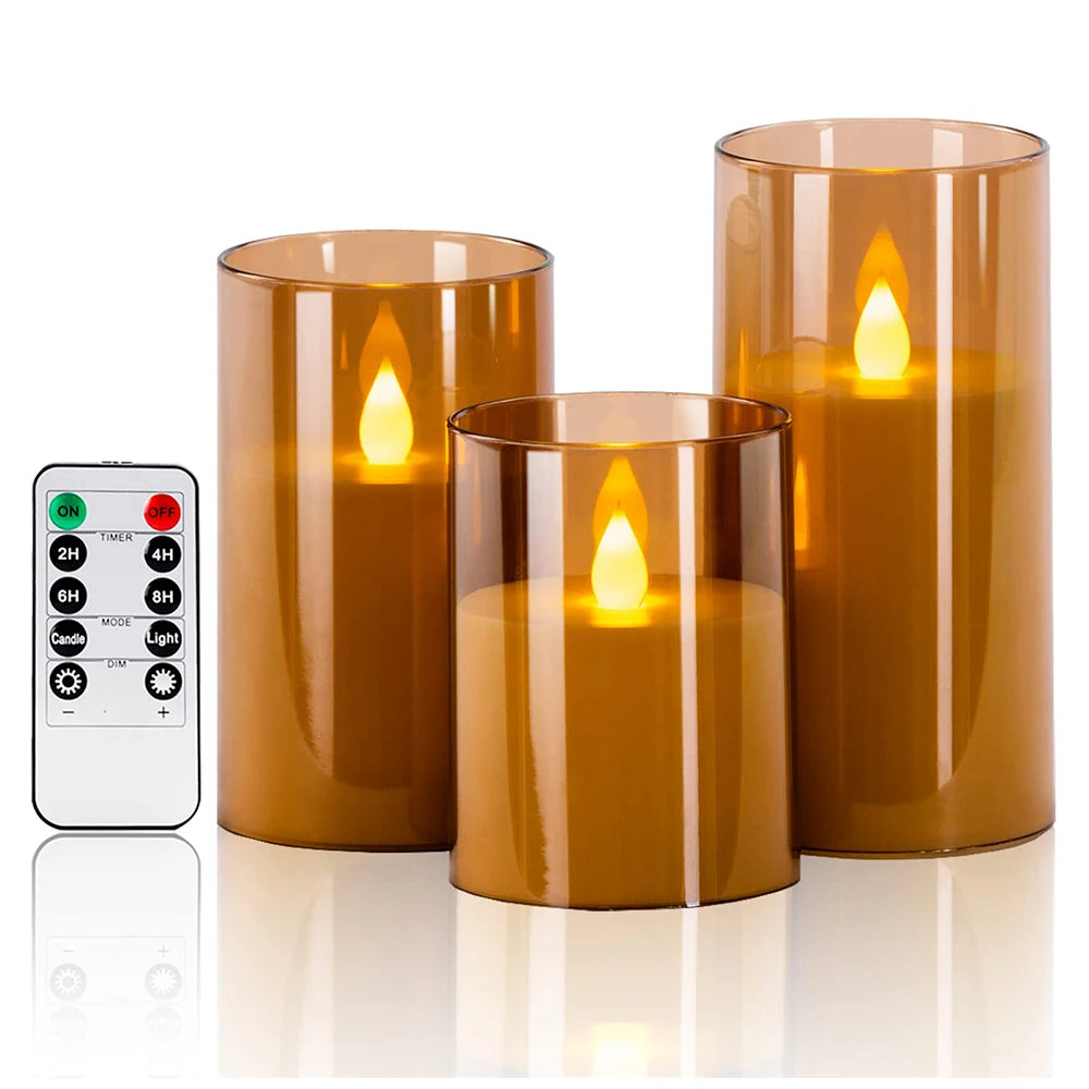 3-piece set (6in\5in\4in) LED flameless electronic candle lights, flickering simulated tea candles, suitable for weddings, parti