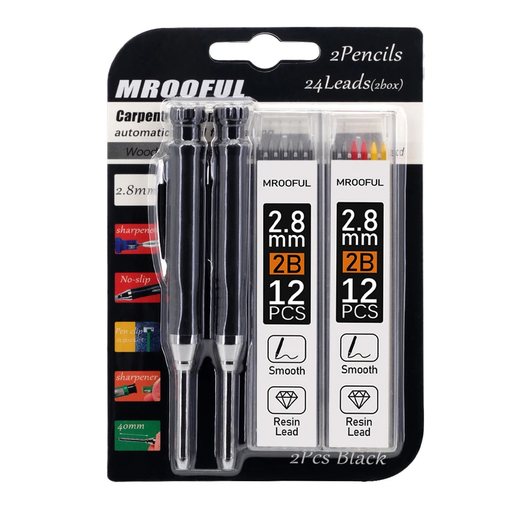 Professional Woodworking Pencil Card Set with 2.8mm Refills Lead, Deep Hole Marking and Drawing Tool, for Carpenters Engineering