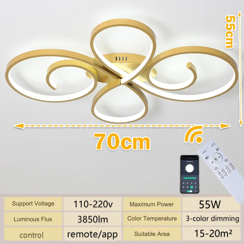 LED Ceiling Lights 110V 220V Remote Dimming APP Modern 3 Colors Lamp for Dining Room, Living Room Bedroom