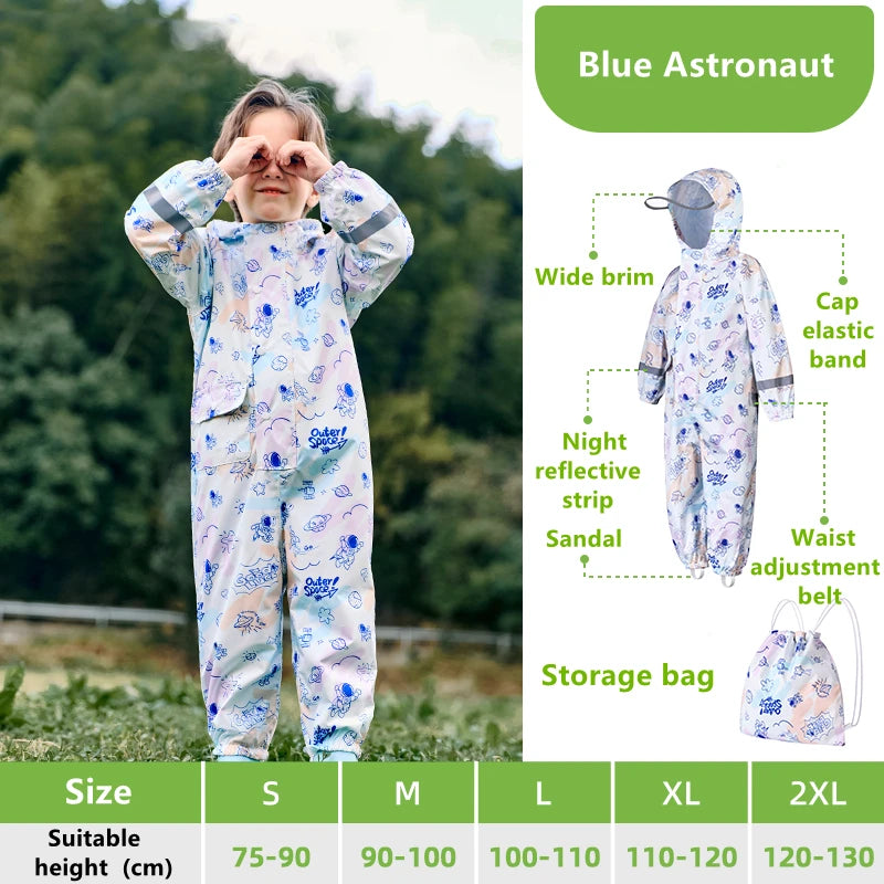 Camouflage Print Kids Raincoat With Visor Hood Reflective Strips Waterproof Toddler Cute Animal Outdoor Travel Coverall Raincoat