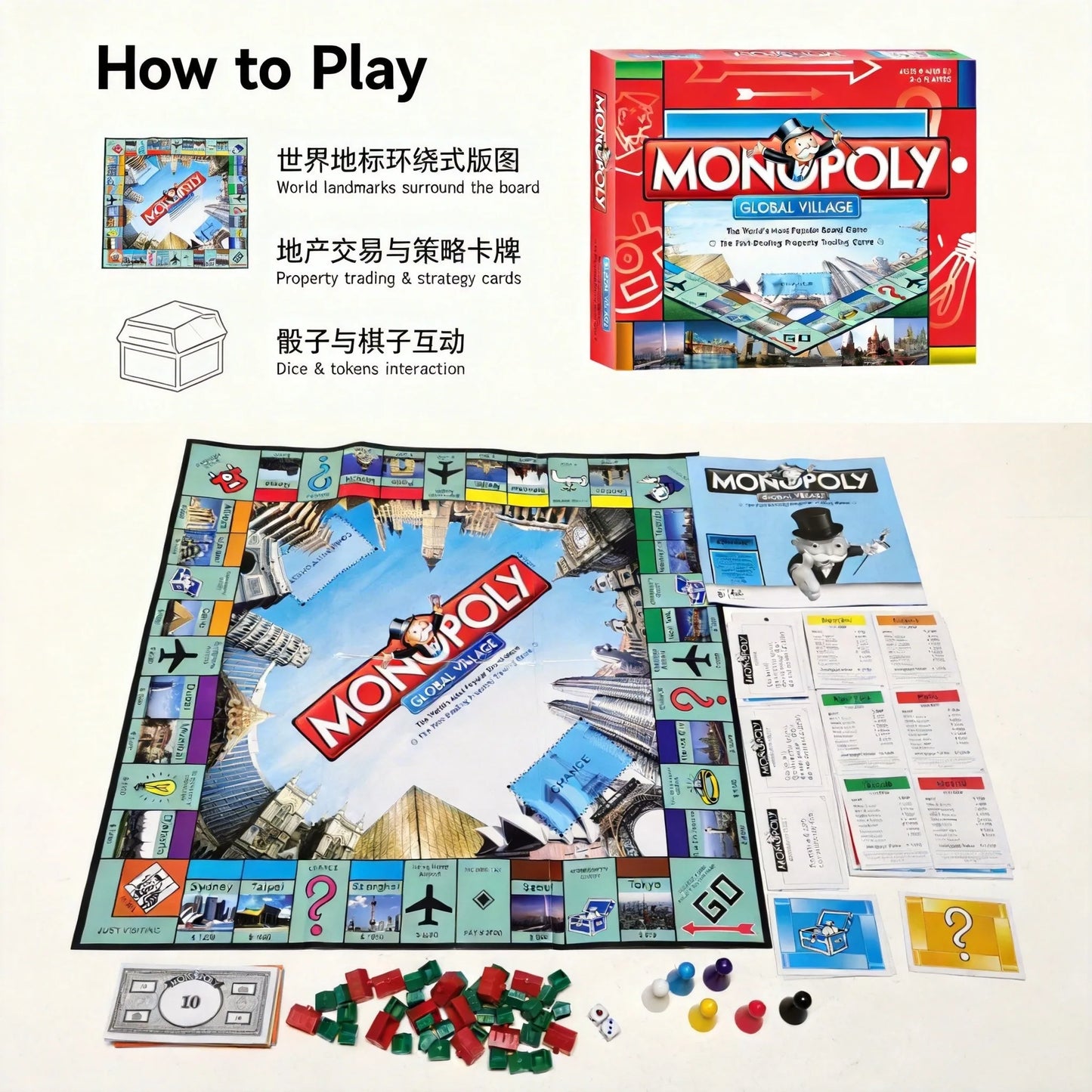 Premium MONOPOLY GLOBAL VILLAGE Board Game - Exquisite Craftsmanship for Tabletop Gamers, Tabletop Gaming - English Version