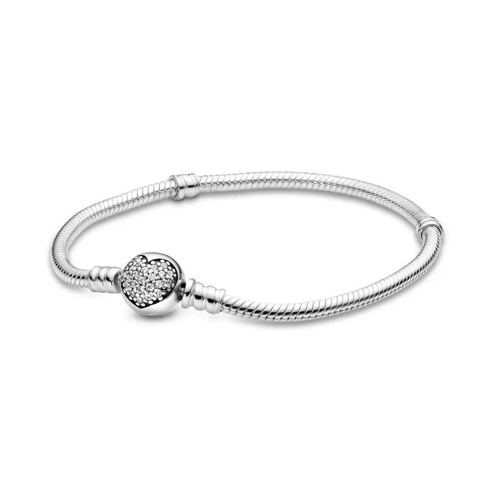 Original hot selling 925% sterling silver fashionable round heart snake bone bracelet for women DIY luxury jewelry gift making