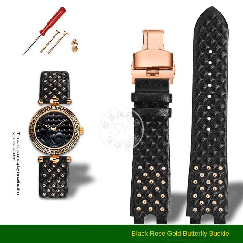 Shenyu Watchband with u-shaped interface For VERSACE Vanitas micro Leather strap Replace watch bracelet female Watch Accessories