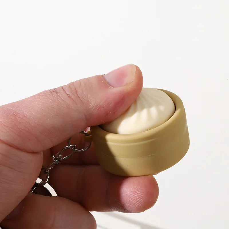 Mini Steamed Bun Stress Relief Sensory Fidget Toys Simulation Bun Keyboard Clicker Keychain Decompression for Autism ADHD Toy