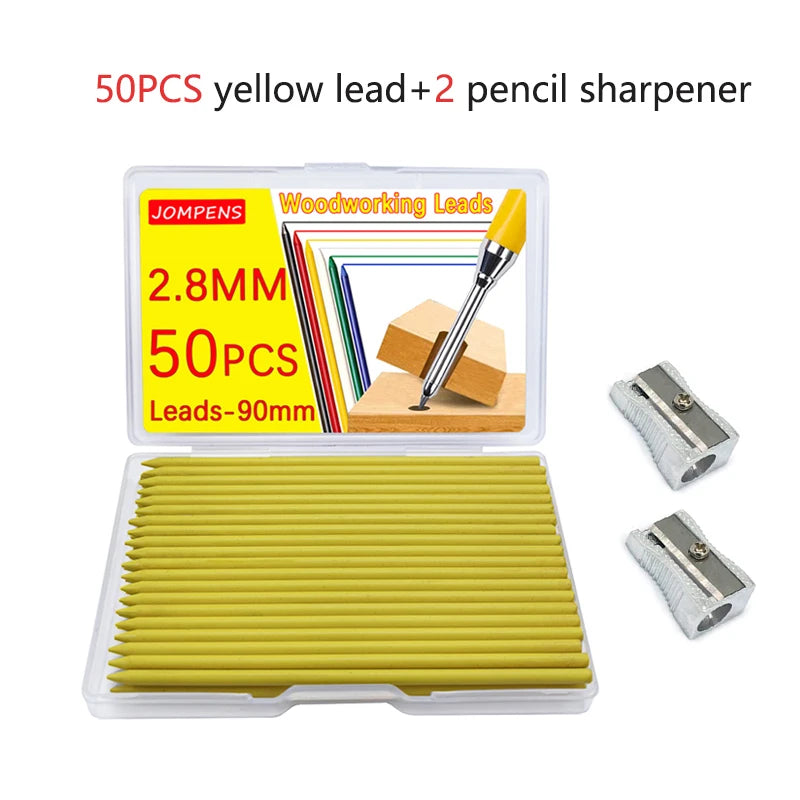 50Pcs/100Pcs Large Capacity 2B Woodworking Lead Core Black Yellow Red 2.8mm Automatic Pencil Lead Deep Hole Marked Lead Core