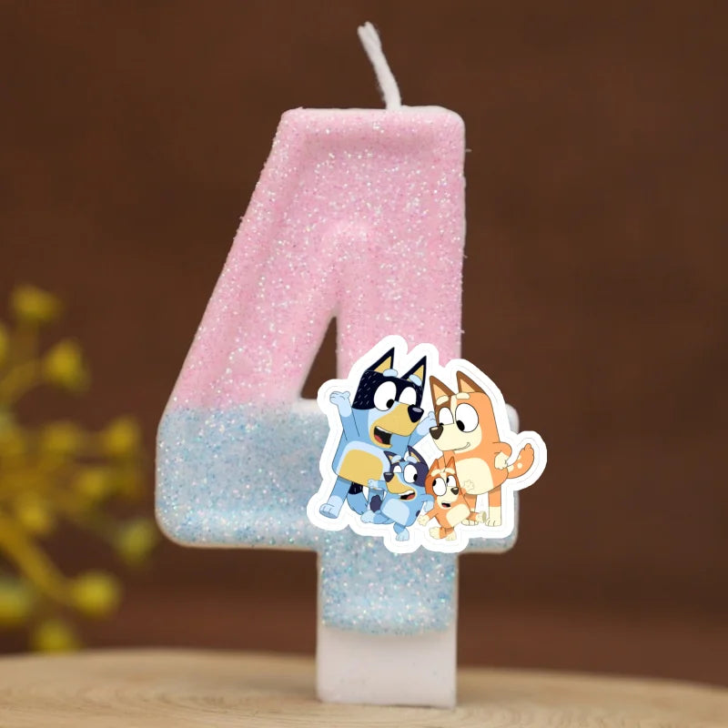 Cute Bluey Digital Dog Puppy Candle Number 0-9 Kids Birthday Cake Decoration Supplies Cartoon Anime Party Accessories Supplies