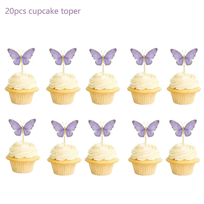 Purple Butterfly Party Decoration Disposable Paper Plates Napkins Cups Straw Tableware Set for Butterfly Birthday Party