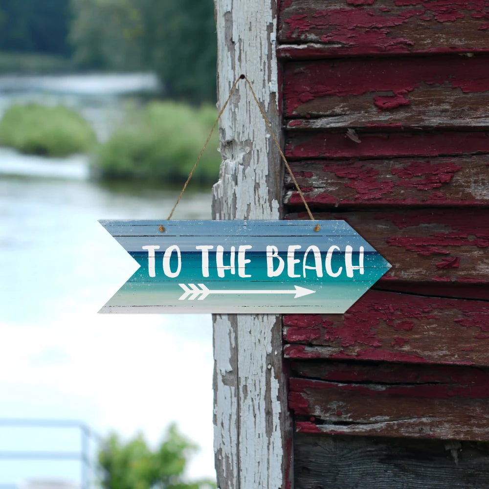 Putuo Decor 1pc To The Beach Arrow Wooden Sign, Wall Hanging Wood Decor Plate for Surf Camp House Living Room Porch Seaside