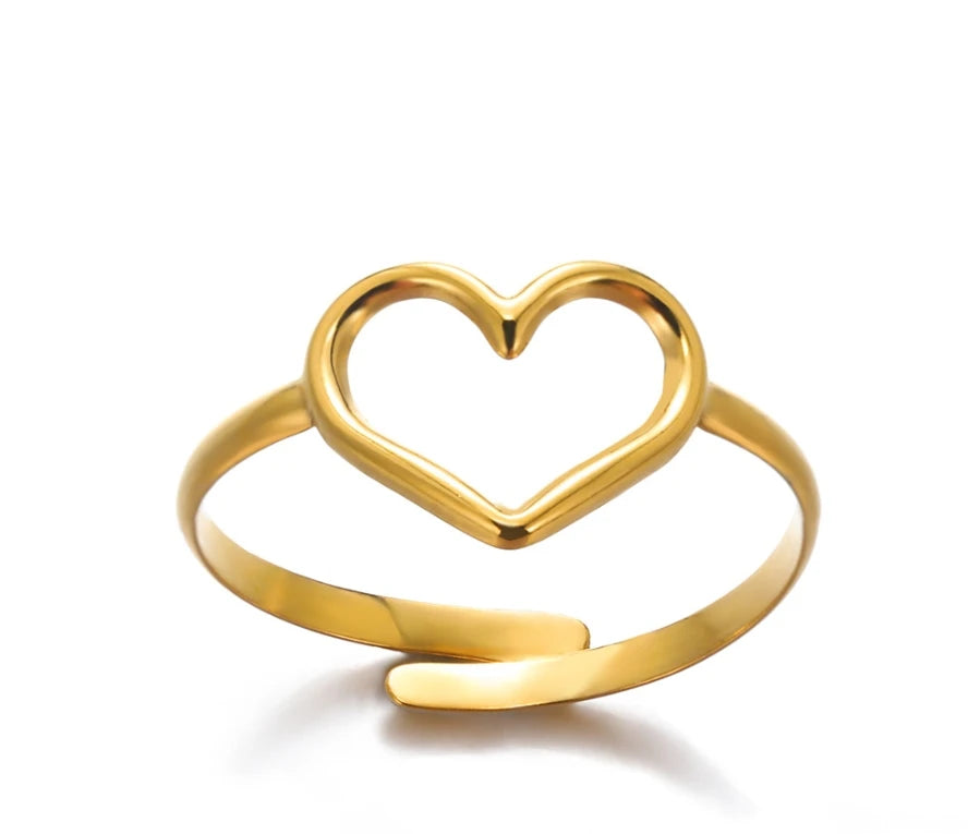 Cute Heart Rings For Women Stainless Steel Gold Color Spiral Twist Finger Ring Aesthetic Wedding Jewelry Anniversary Gift