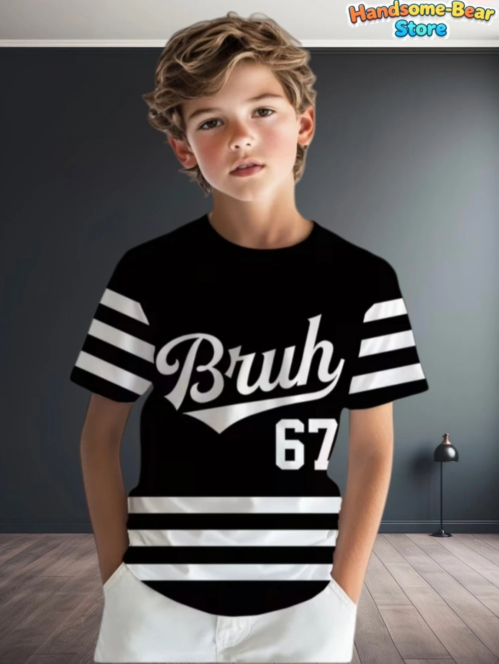 67 Meme T-Shirt for Kids Funny Digital 3D Print Number 67 Football Jersey T Shirt Loose Jersey Style Fashion Children's Clothing