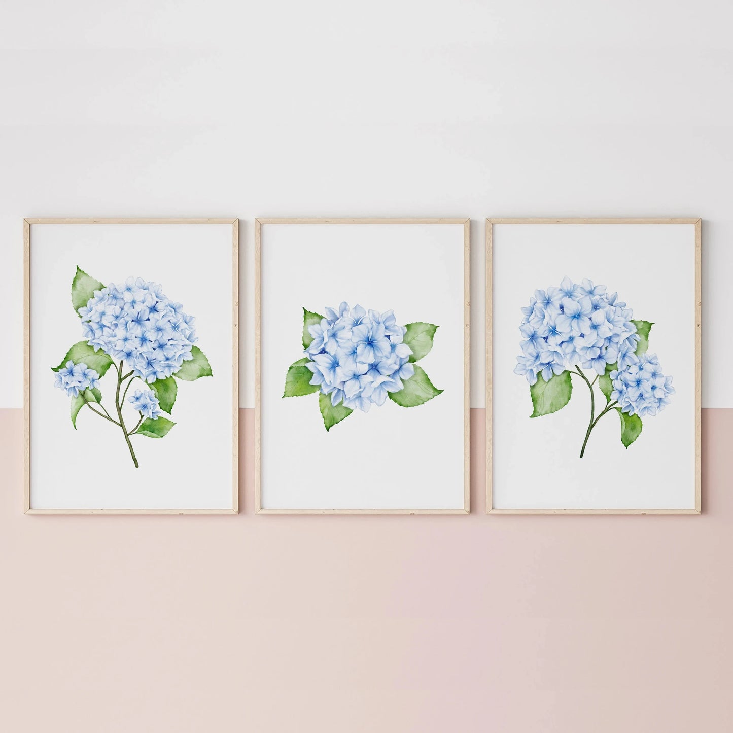 1PC/3PCS Hydrangea Wall Art Prints Light Blue Art Minimalist Flower Print Botanical Room Decor Hamptons Wall Art