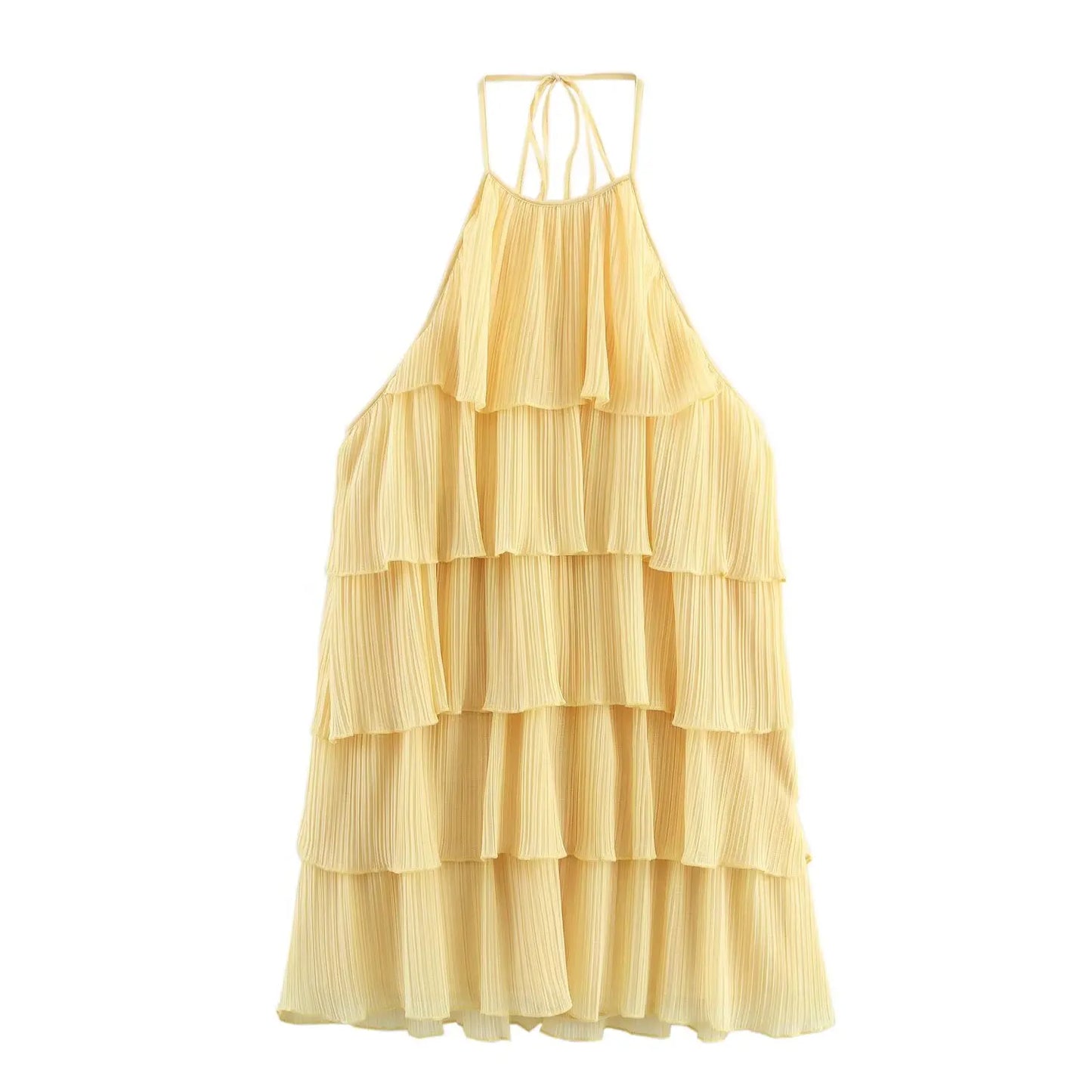 HH Women's Summer New Popular Sweet Laminated Decorative Halter Neck Dress Female Classy Sexy Backless Mini Sleeveless Dress