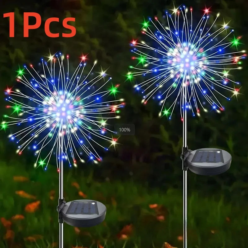 Solar Firework Lamp Outdoor - 8 Lighting Modes IP65 LED Bead Shape for Garden Pathway Wedding Party & Festival Decoration