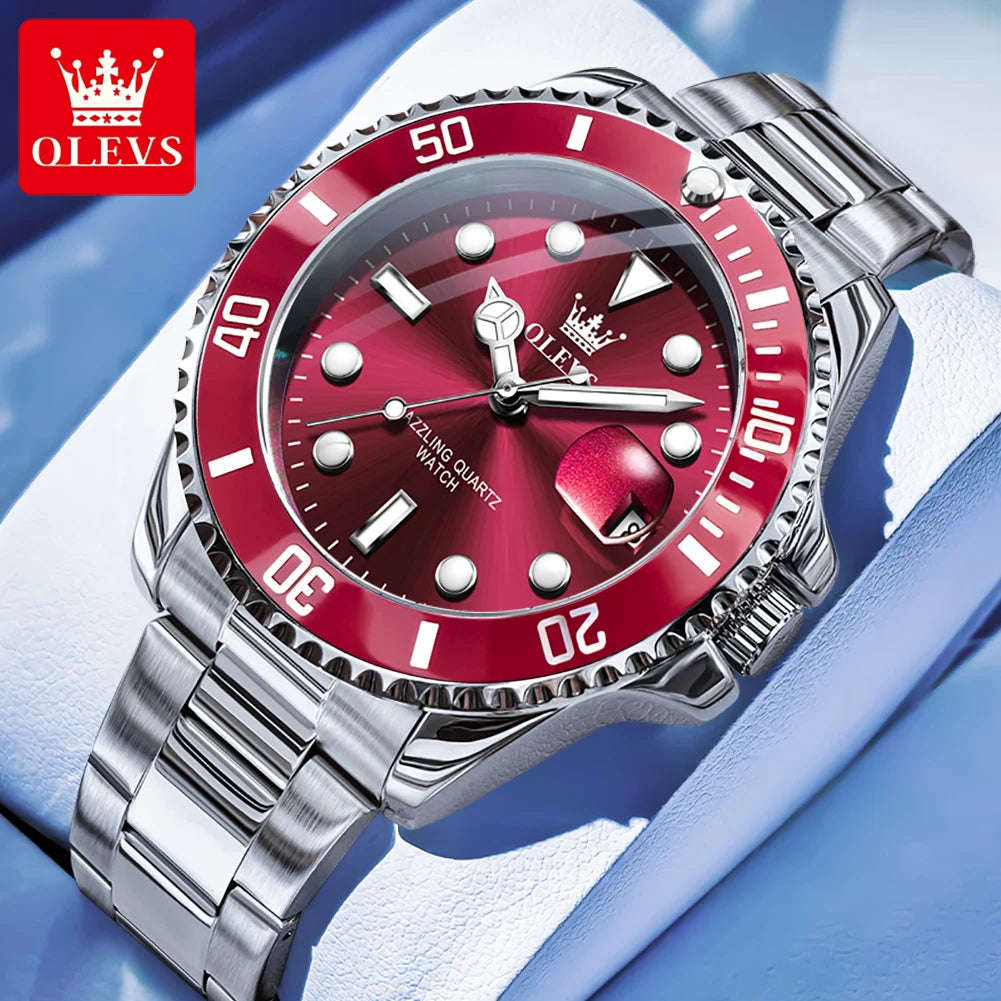 OLEVS 5885 Diving Series Men Watch Luxury Automatic Date Original Watch Trendy Stainless Steel Waterproof Sports Quartz Watch