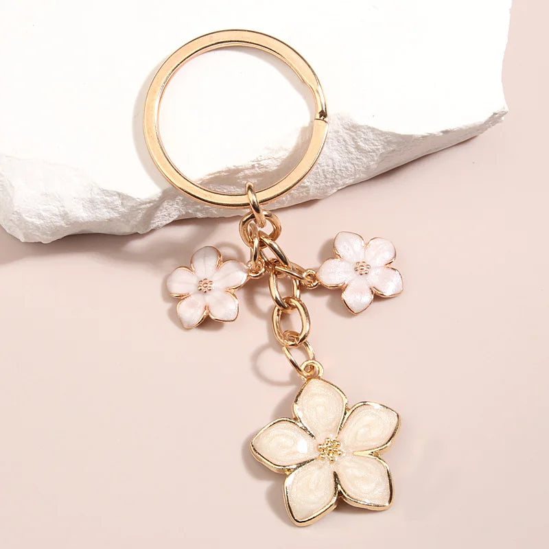 Cute Plant Keychain Sakura Flower Key Ring Enamel Key Chains For Women Girls Handbag Accessorie Car Keys DIY Sweet Jewelry Gifts