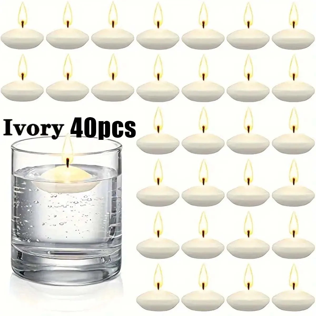 20pcs Ivory Floating Candles, Unscented Dripless, For Weddings, Christmas, Birthday Party, Cylinder Vases, And Home Decorations
