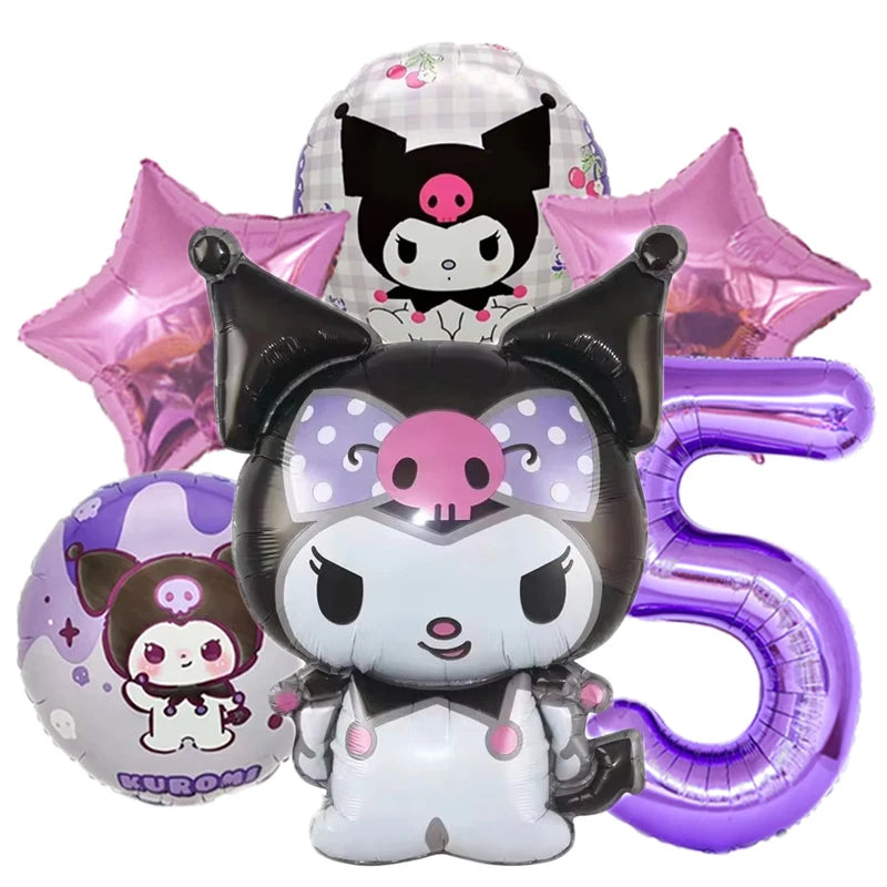 6pcs/set Cartoon Kuromi Y2K Aluminum Film Balloon Sanrio Cute Children Birthday Set Girl's Birthday Decorating Party Gifts Prop