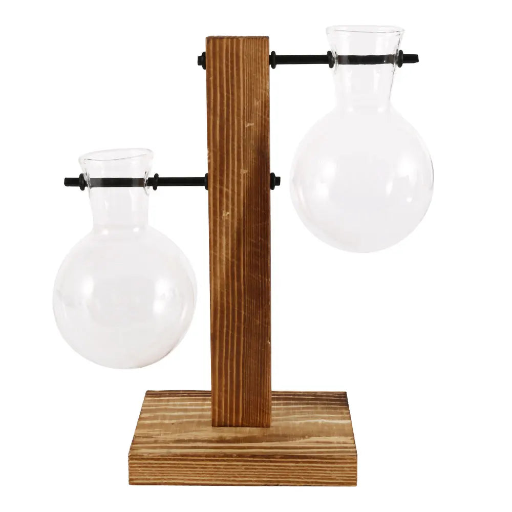 Planter Vases Flower Pot Hydroponic Plant Glass Decor Terrarium Wooden Stand Hydroponic Propagation Station Indoor Desktop Decor
