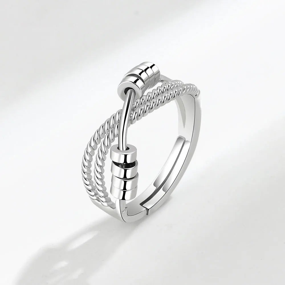 Vintage Round Beads Rotating Anti Stress Ring For Women Twisted Fidget Metal Spinner Anxiety Relief Spinning Ring Bague Femme