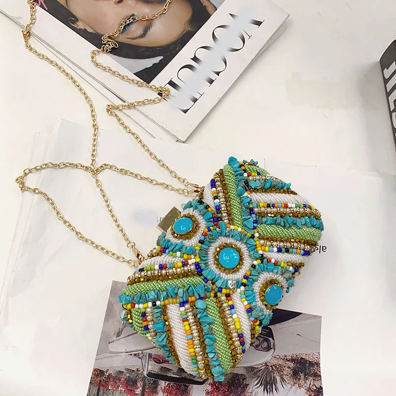 New color beaded bag fashion evening dress bag party reception bag ladies one shoulder sling reception bag holiday gift bag
