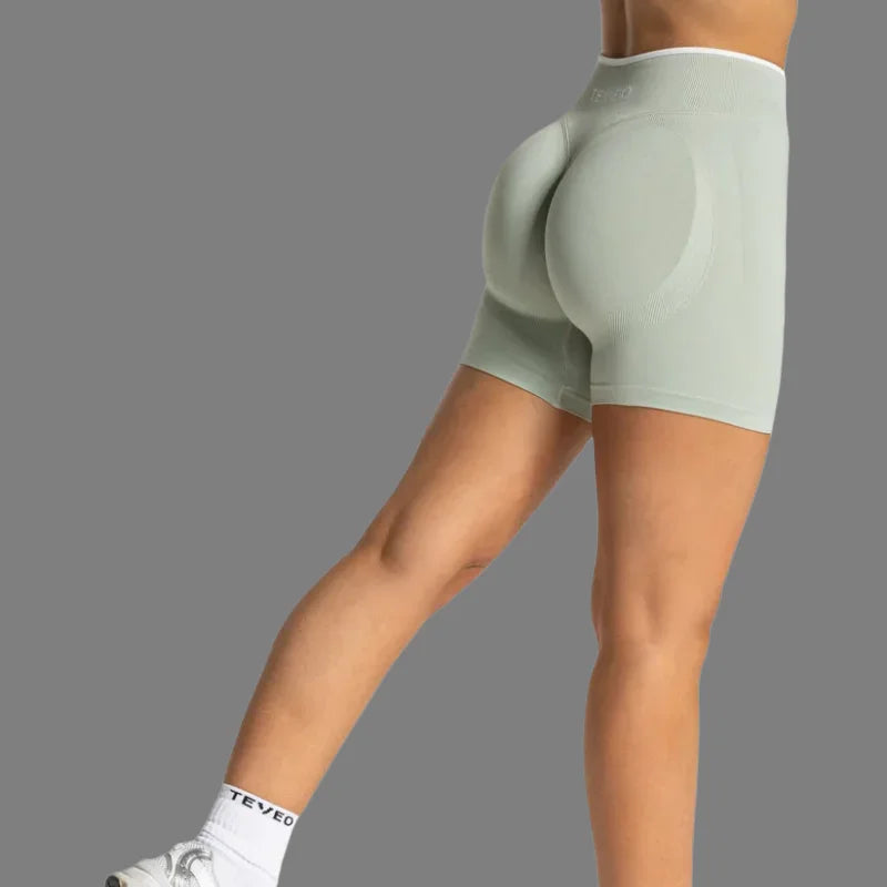 TEVEO Women's Color Block Yoga Shorts - Butt-lifting, Breathable, High-elasticity, Gym Workout & Running Shorts