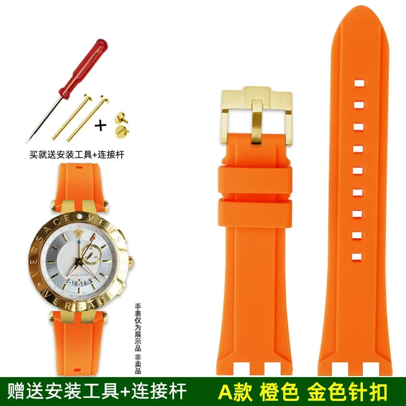 Rubber Watch Band For Versace V-RACE DUAL Series Strap Silicone Watch Accessories 24mm Waterproof Belt Notch Special Concave