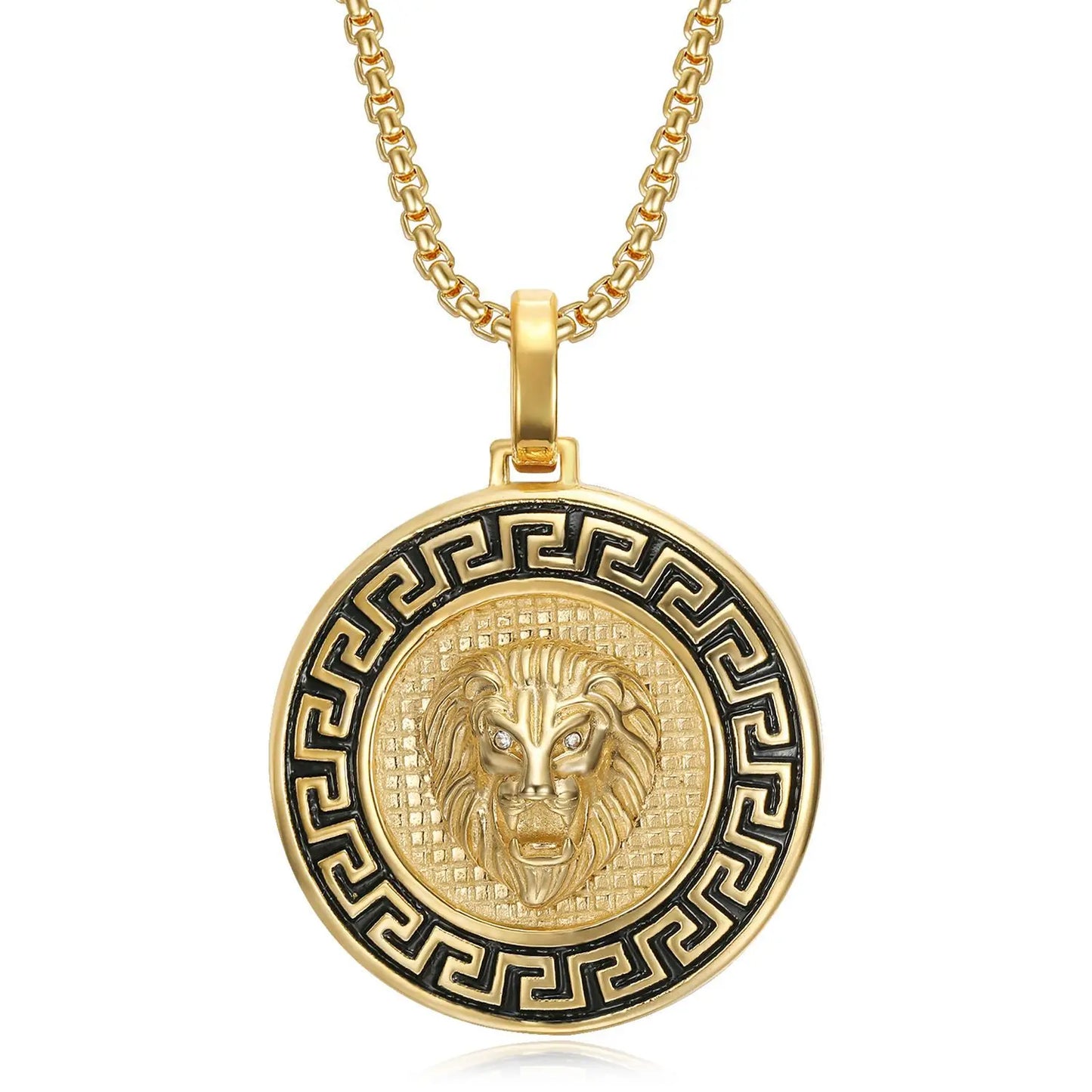 Necklace Stainless Steel Gold-plated Round Features Lion Head Pendant Great Wall New Trendy Gift Hip-hop Men's Fine Accessories