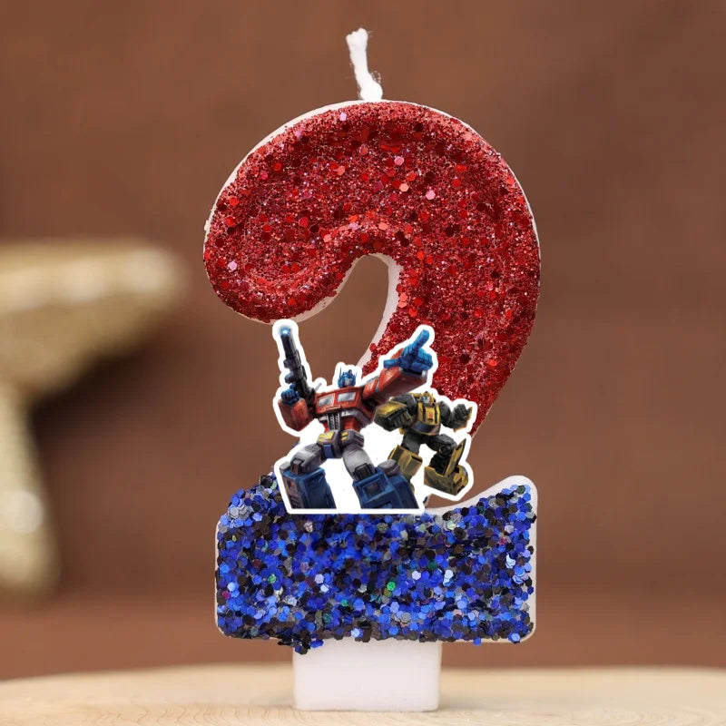 Transform Car Robot Digital Candle Number 0-9 Kid Halloween Birthday Cake Decoration Supplies Cartoon Party Accessories Supplies