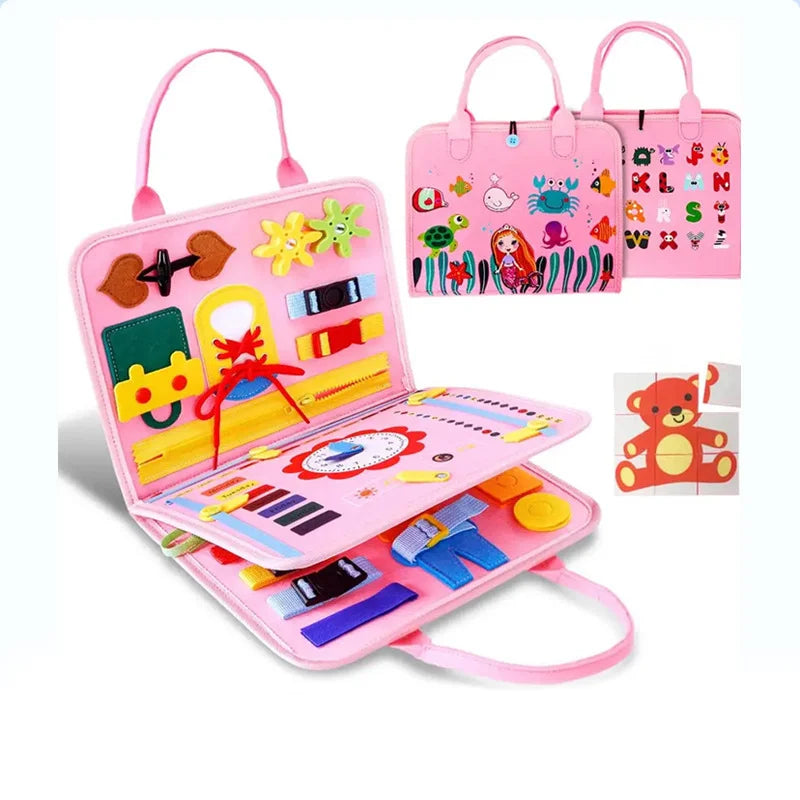 2026 New Montessori Busy Board Educational Activity Developing Sensory Board Fine Basic Dress Motor Skills Travel Toys Kids Gift