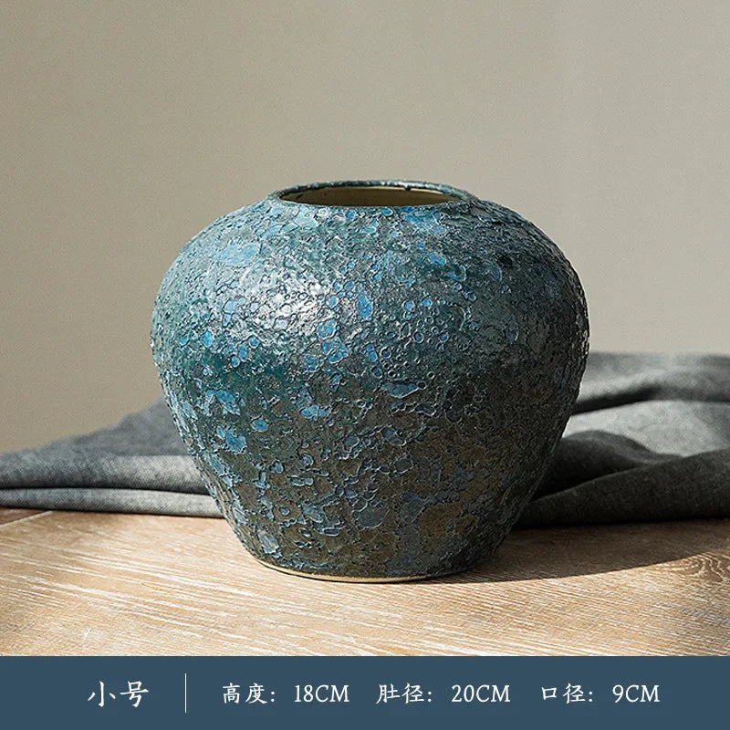 Handmade Ceramic Vase Flower Arrangement Water Raising Large Dried Flower Coarse Pottery Pot Home Decoration New