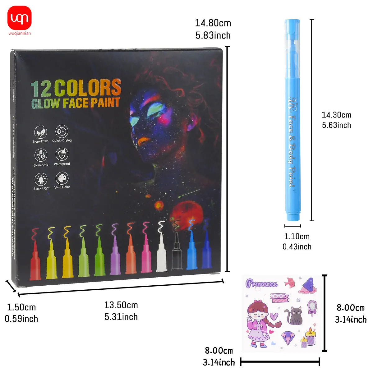 WQN 12pcs Multicolor Fluorescent Body Painting Pens, Lightweight and Portable, for Music Festival Painting and Graffiti Supplies