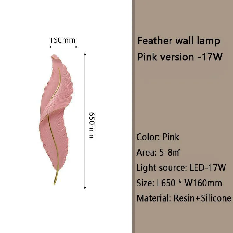 Nordic feather wall lamp, living room, bedroom, headboard, foyer, creative feather lamp, resin aisle, minimalist background ligh