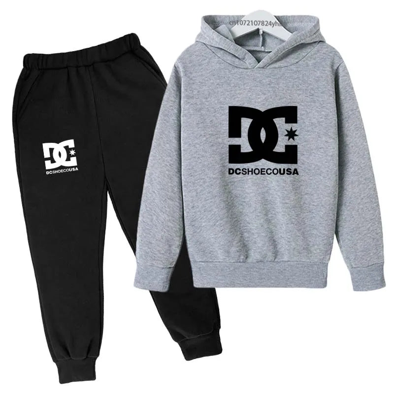 Kids Spring Autumn Casual Simple Print 2pcs Hoodie+Pants Tracksuits Trend Outfits Clothes Sets For 2-13 Years Boys And Girls