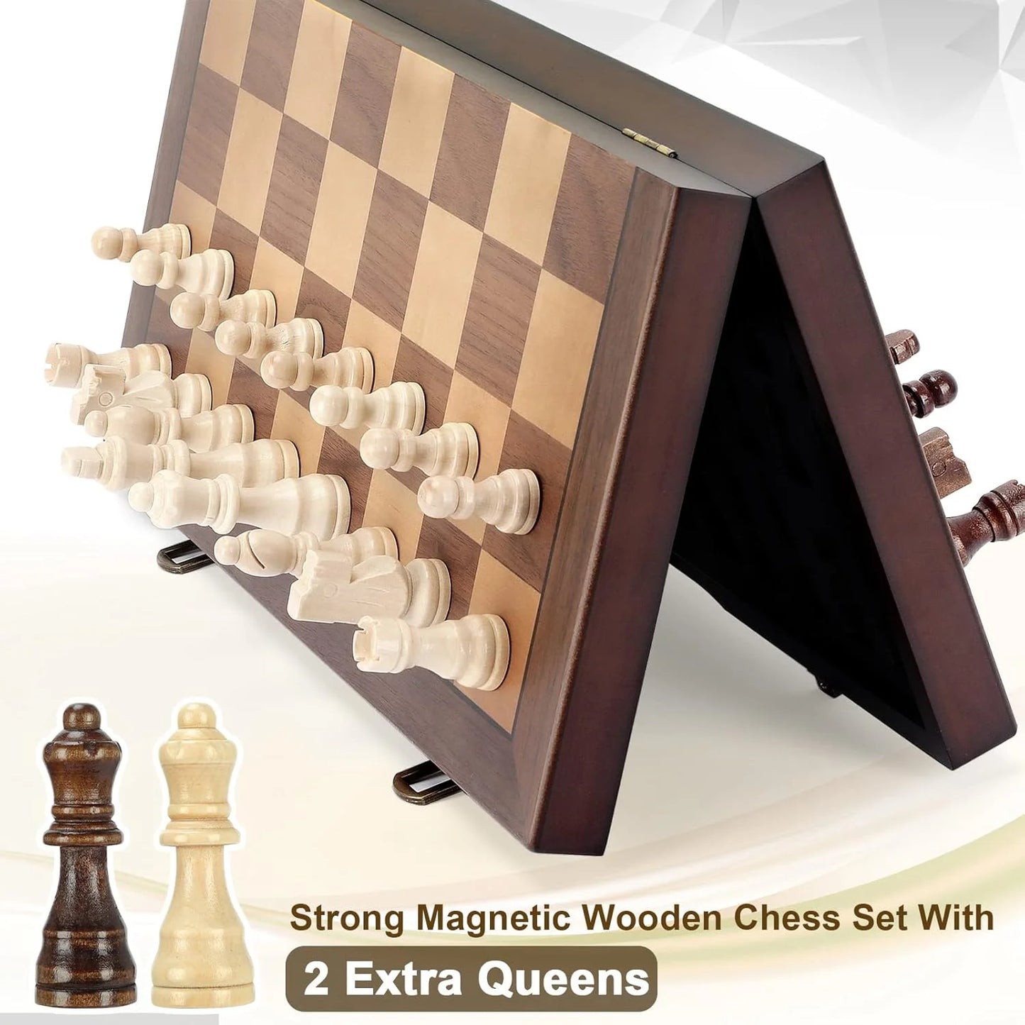 Magnetic Wooden Chess Set for Adults Kids Chess Board with Handmade Pieces, Folding Portable Travel Unique Chess Sets Game for