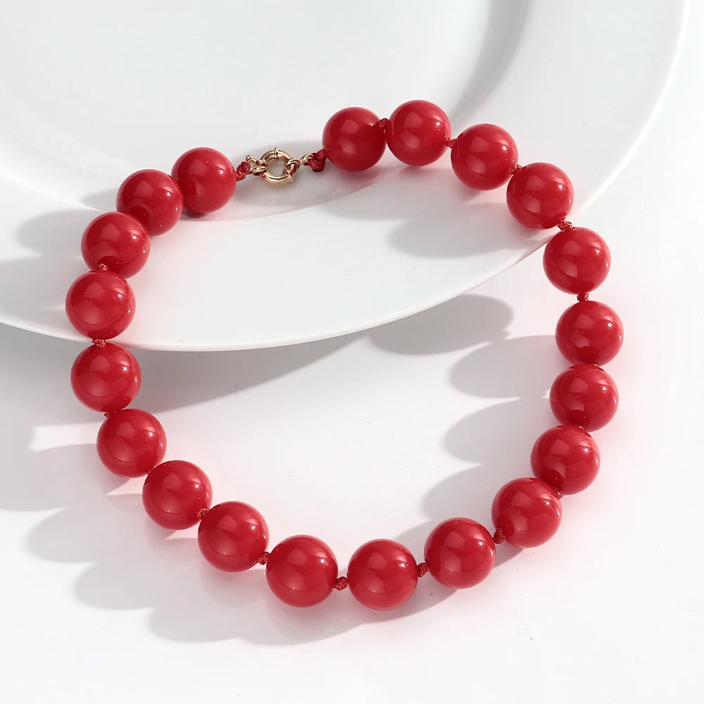 New Retro Colorful Acrylic Big Round Beads Choker Boho Trendy Handmade Knot Rope Necklaces for Women Man Statement Jewelry Gift