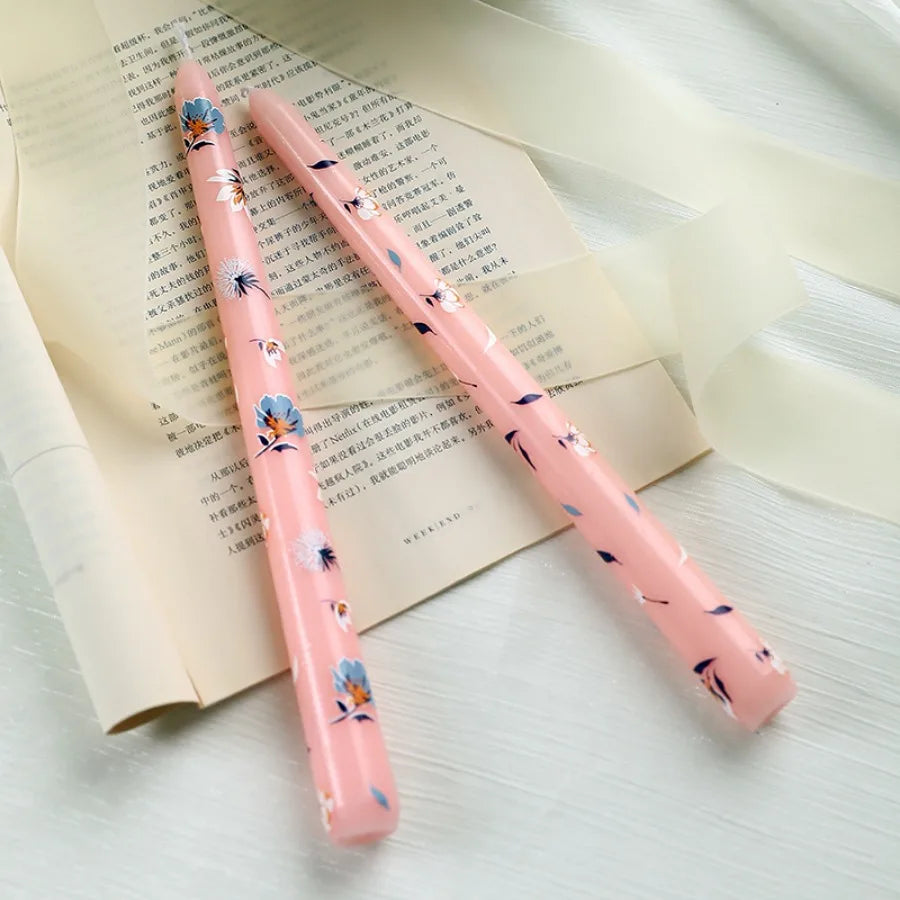 2pcs/Box 9.85in Taper Scented Candles Romantic Hand Painted Rose Long Candle For Home Decoration Candle Wedding Decoration