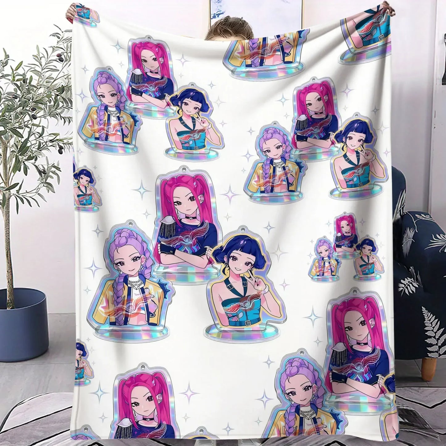K POP D-Demon H-Hunters Collage Blanket Hot Anime Soft Warm Flannel Throw Sofa Bed Cover Travel Camping Kids Girls Fans Gift