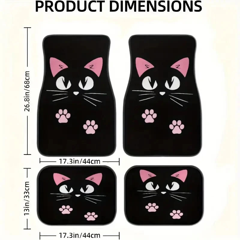 4 PCS Car Retro Cartoon Cat Black Nordic Windmill Carpet Four-piece Anti-fouling Floor Mat