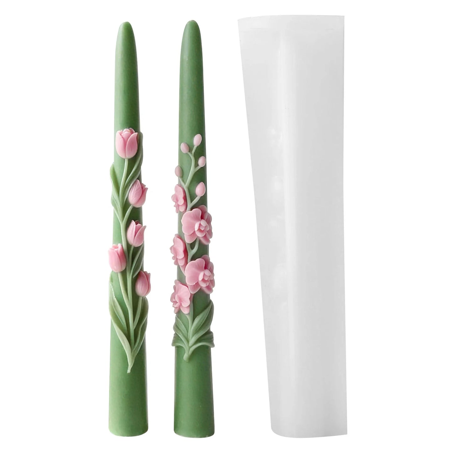 3D Long Stem Phalaenopsis Orchid Floral Relief Candle Silicone Mold DIY for Plaster Wax Resin Candle Holder Home Decor Gift