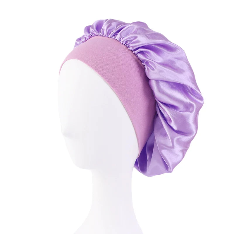 New Women's Satin Solid Wide-brimmed Sleeping Hat