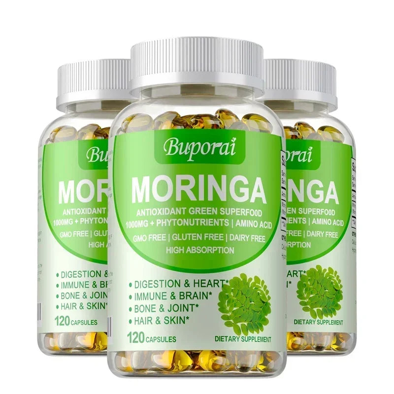 Moringa Capsules 1000mg - Boosts Energy Levels, Promotes Metabolism, Digestive Health,Promote Bone, Joint, Immune Health