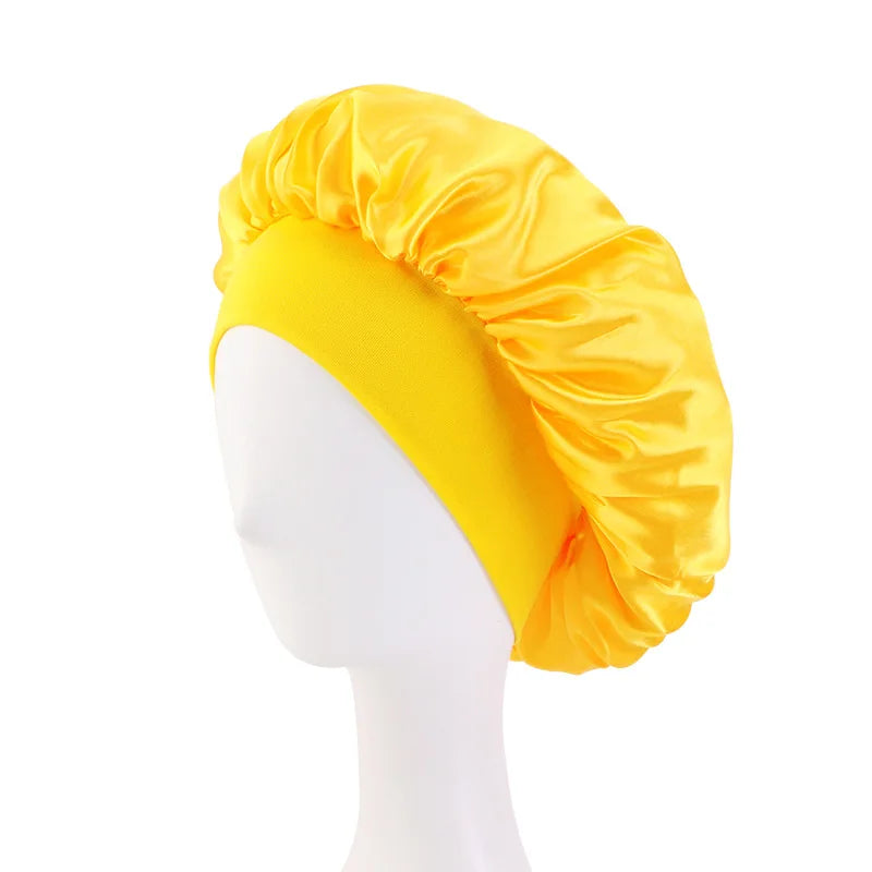 New Women's Satin Solid Wide-brimmed Sleeping Hat