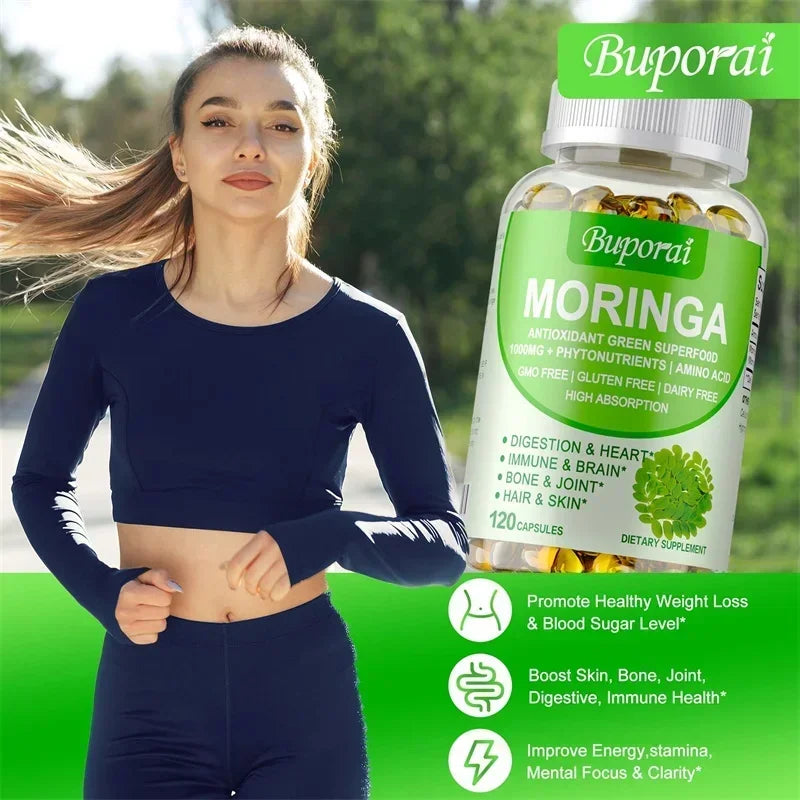 Moringa Capsules 1000mg - Boosts Energy Levels, Promotes Metabolism, Digestive Health,Promote Bone, Joint, Immune Health