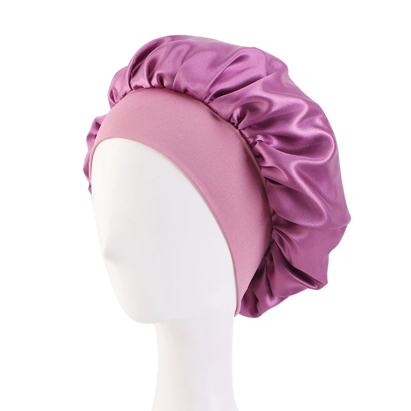 New Women's Satin Solid Wide-brimmed Sleeping Hat