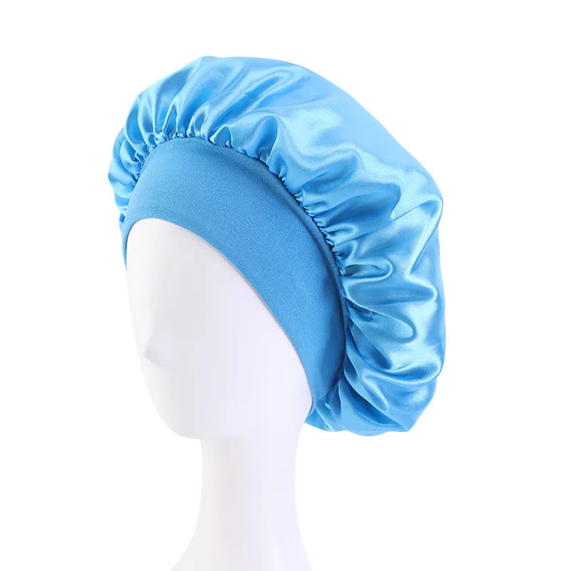 New Women's Satin Solid Wide-brimmed Sleeping Hat