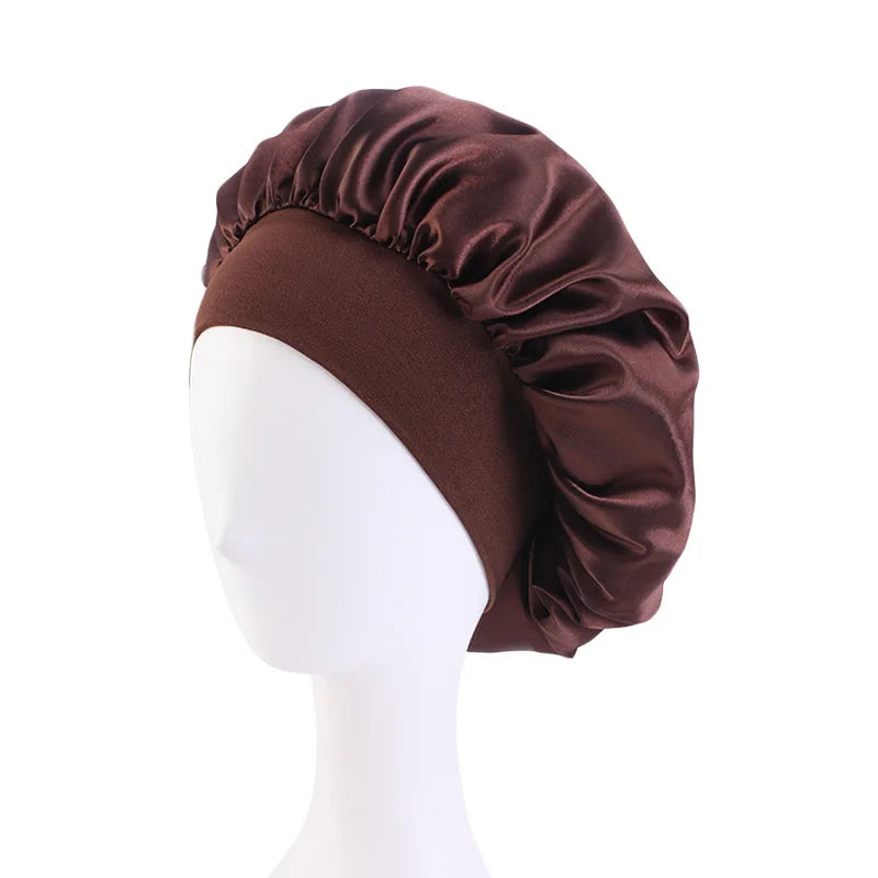 New Women's Satin Solid Wide-brimmed Sleeping Hat